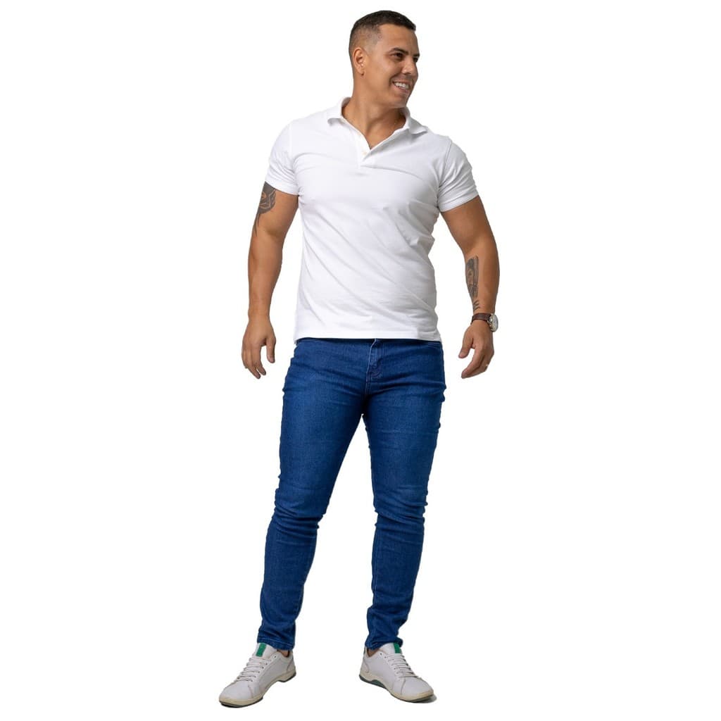 Calça Jeans Masculina SLIM FIT AZUL COM USED - Elastano PREMIUM- LIONS JEANS