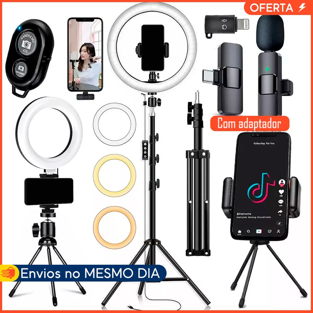 Kit Youtuber 2 Ringlinght Iluminador Lapela Bluetooth Selfie