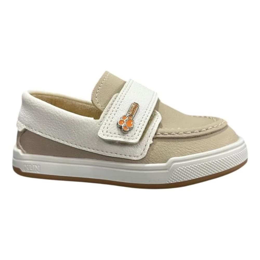 Mocassim Infantil Klin Flyer Menino - Off White e Bege