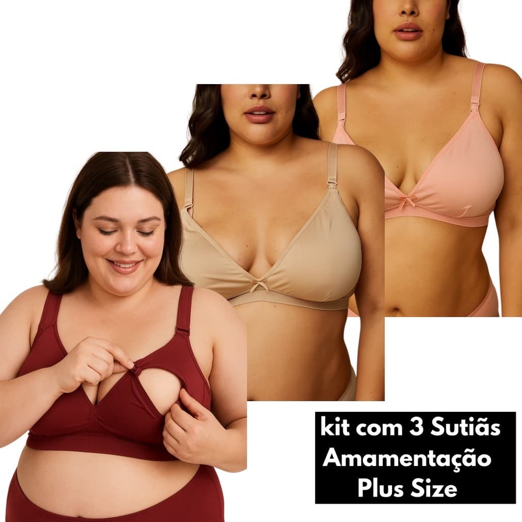 Kit 3 Sutiã Amamentação Plus Size do 38 ao 52