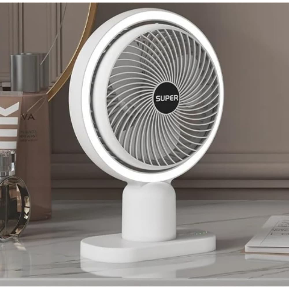 Ventilador de Mesa com LED e Bateria Recarregável – Silencioso, Portátil e Moderno