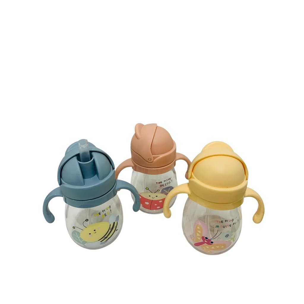 Copo Squeeze Infantil Com Alça e Canudo Silicone Bico Em V Anti-Engasgo Antivazamento 350ml