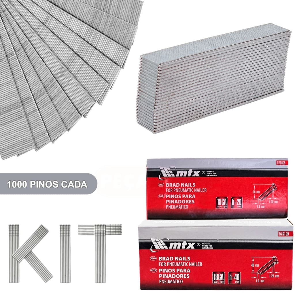 Kit 5000 Pinos 50, 40, 30, 20 e 10MM (1000 de cada) Para Pinadores Pneumático - MTX