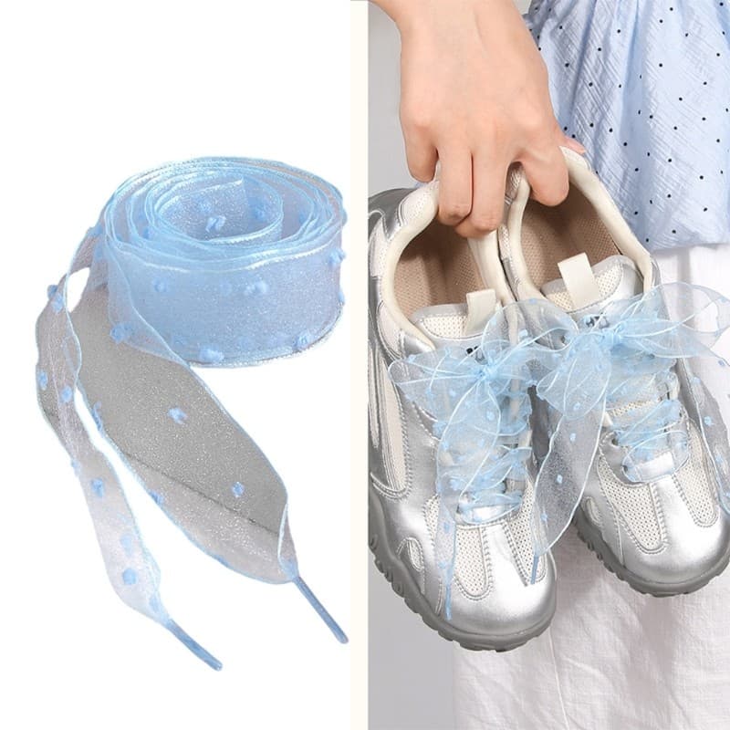 Largo Chiffon Transparente Cadarços Bota Sapato Renda Para Adolescentes Tênis