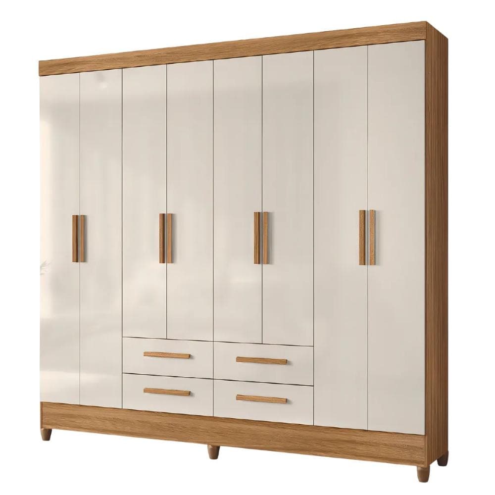 Guarda Roupas Casal 8 Portas 4 Gavetas Freijó/Off White Flórida Moval