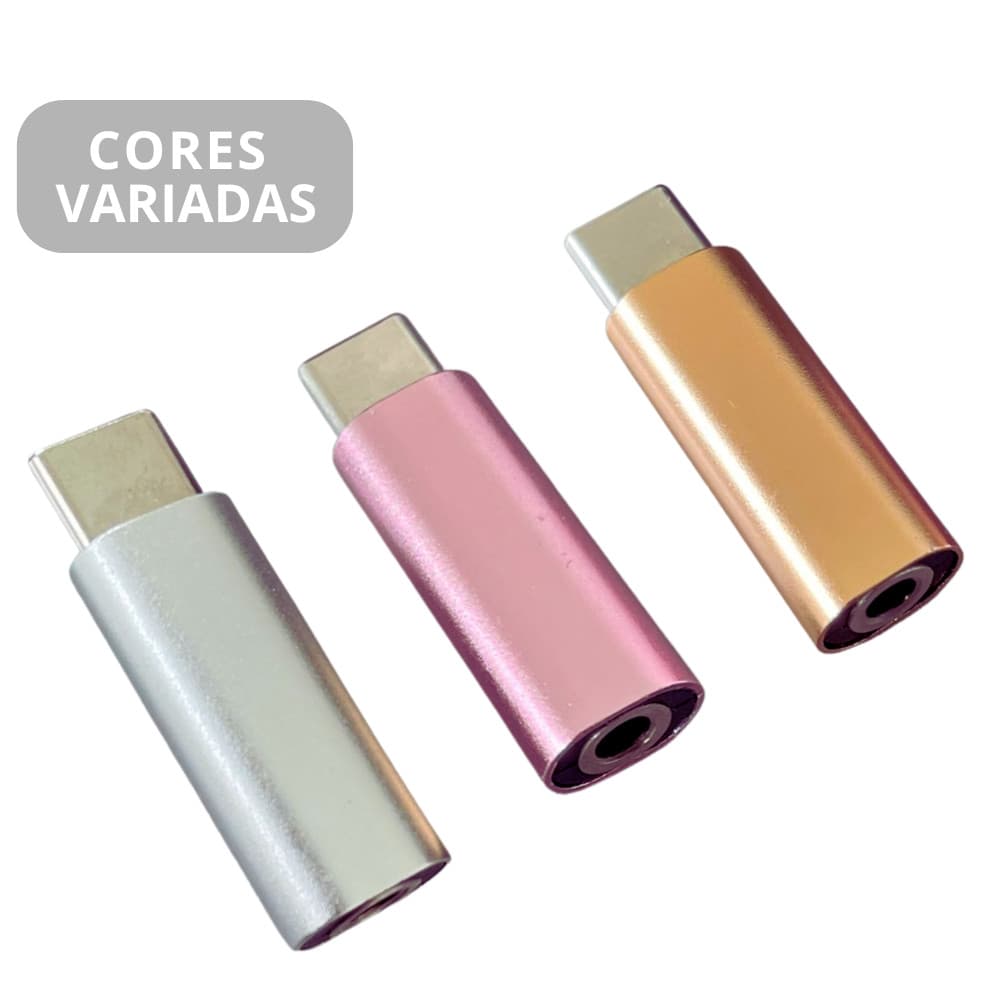 Kit 03 Adaptador Tipo C para P2 Conversor Fone de Ouvido Áudio Som Estéreo Compatível Celular Tablet