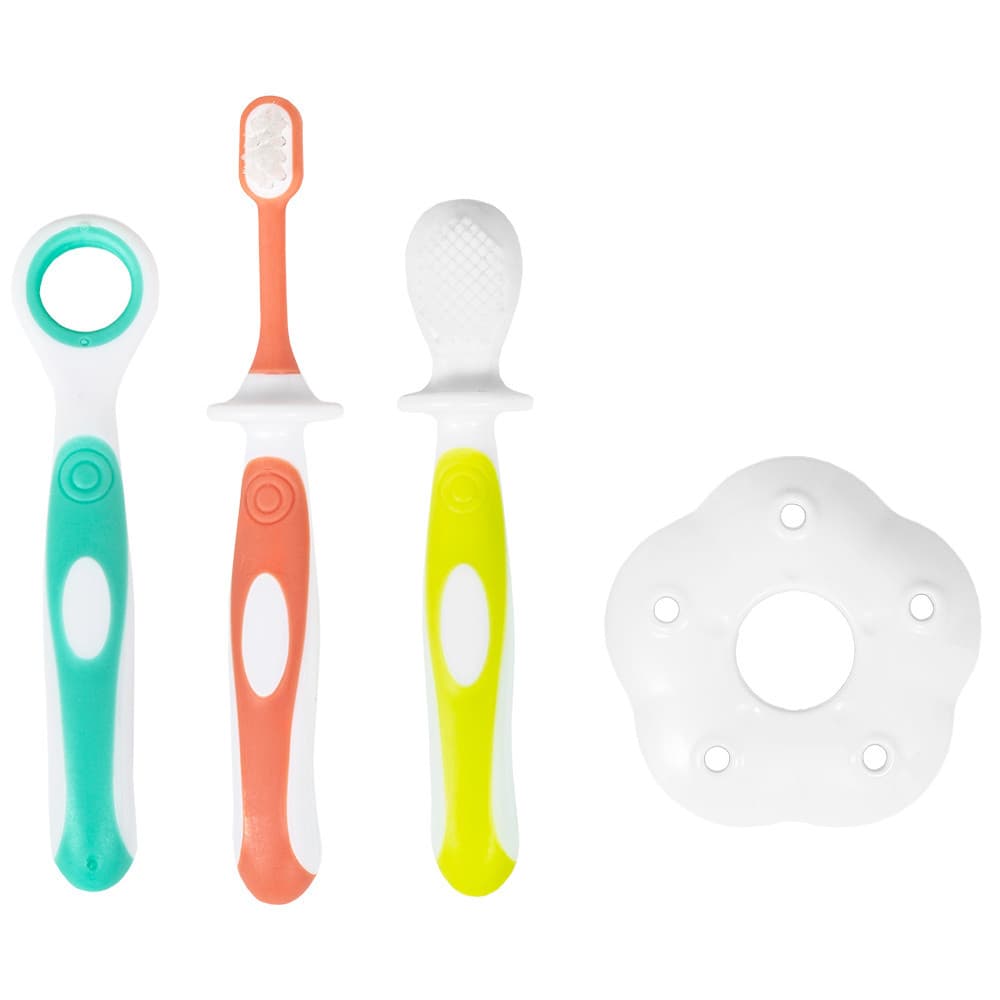 Kit Higiene Bucal Infantil Bebê Escovinha De Dente Raspador de Lingua Massageador Gengiva Buba Bebe