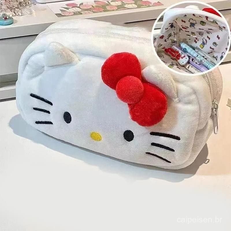 Estojo De Pelúcia Fofo Sanrio Hello Kitty Cat Cinnamoroll Bolsa De Cosméticos De Maquiagem Para Meninas Organiz