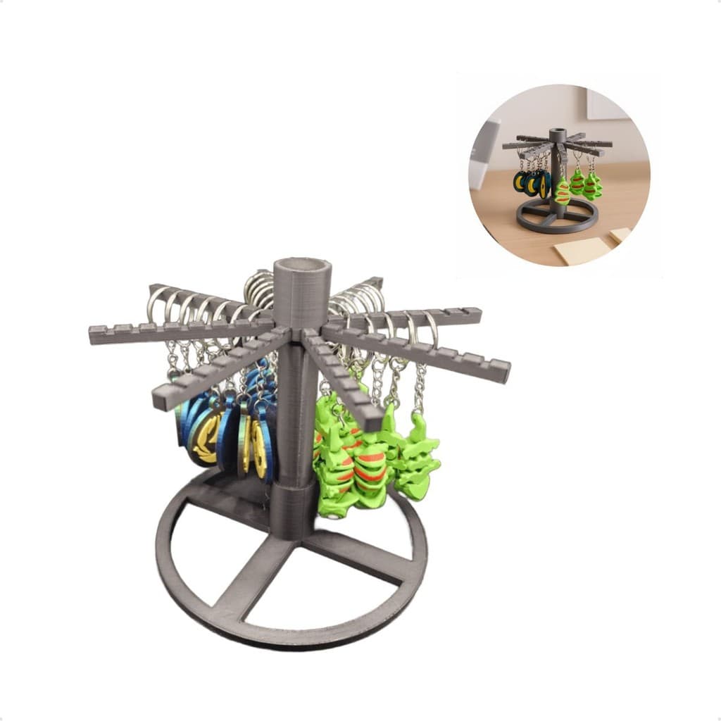  Suporte Porta Chaveiros Giratório De Mesa Display Com Base Estável e 8 Braços Para Organizar e Expor Coleções