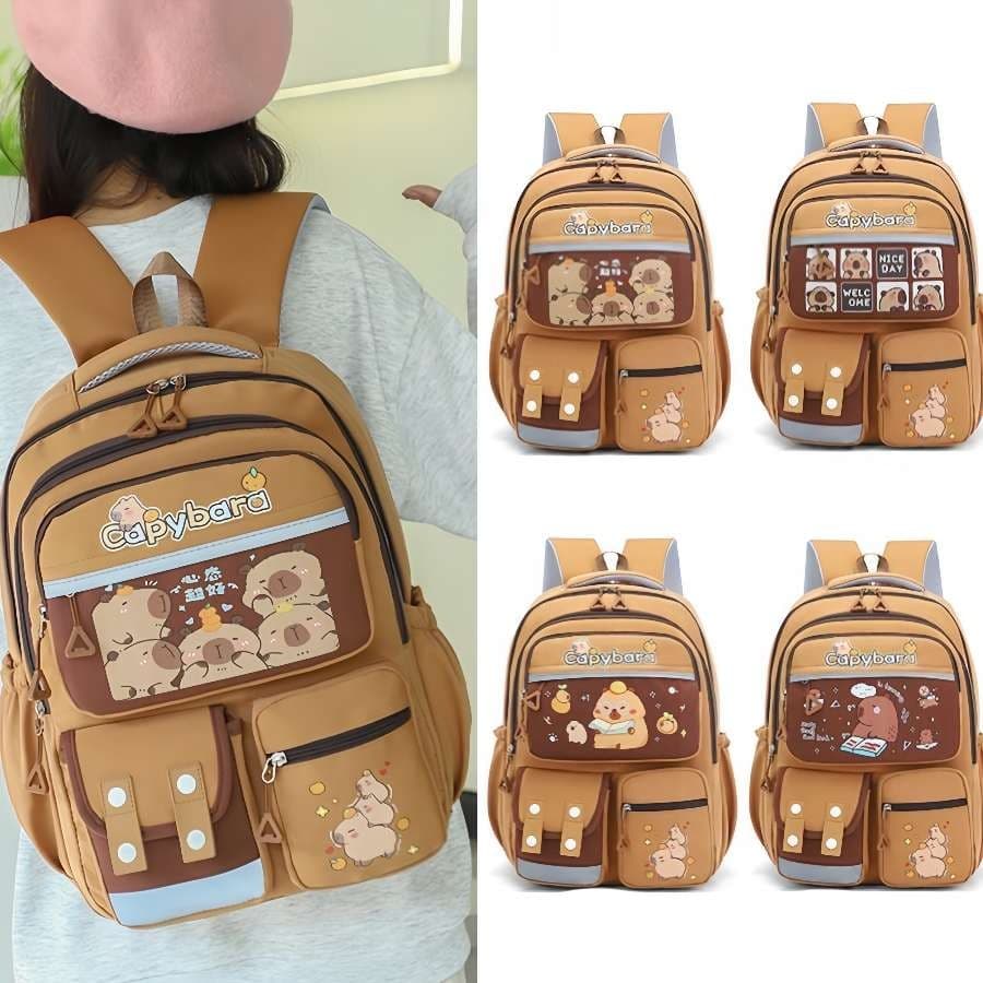 Mochila Escolar Feminina Capivara Impermeável Grande 6 Divisórias Cabe Notebook Para Crianças e Adultos Volta às Aulas
