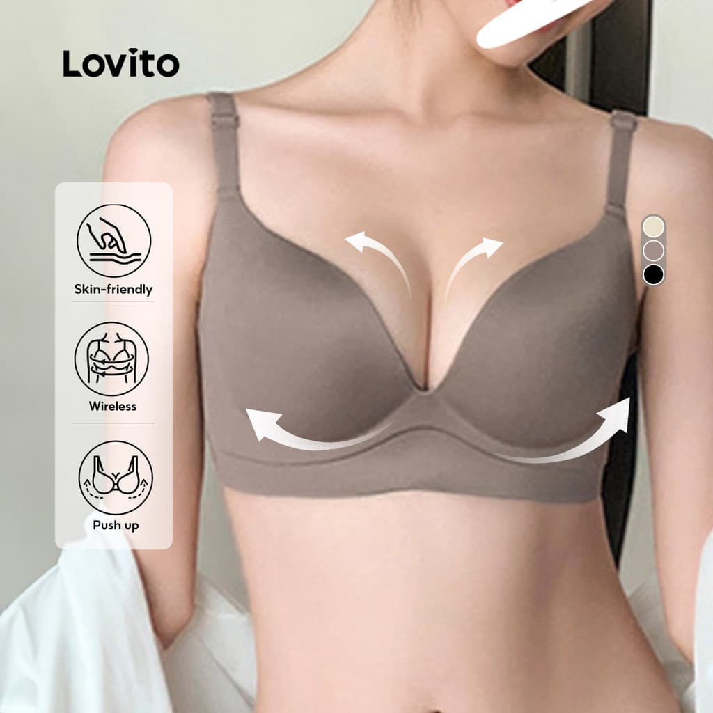 Lovito Sutiã Básico Casual Sem Costura Respirável Para Mulheres Lne29182 (multicolorido)