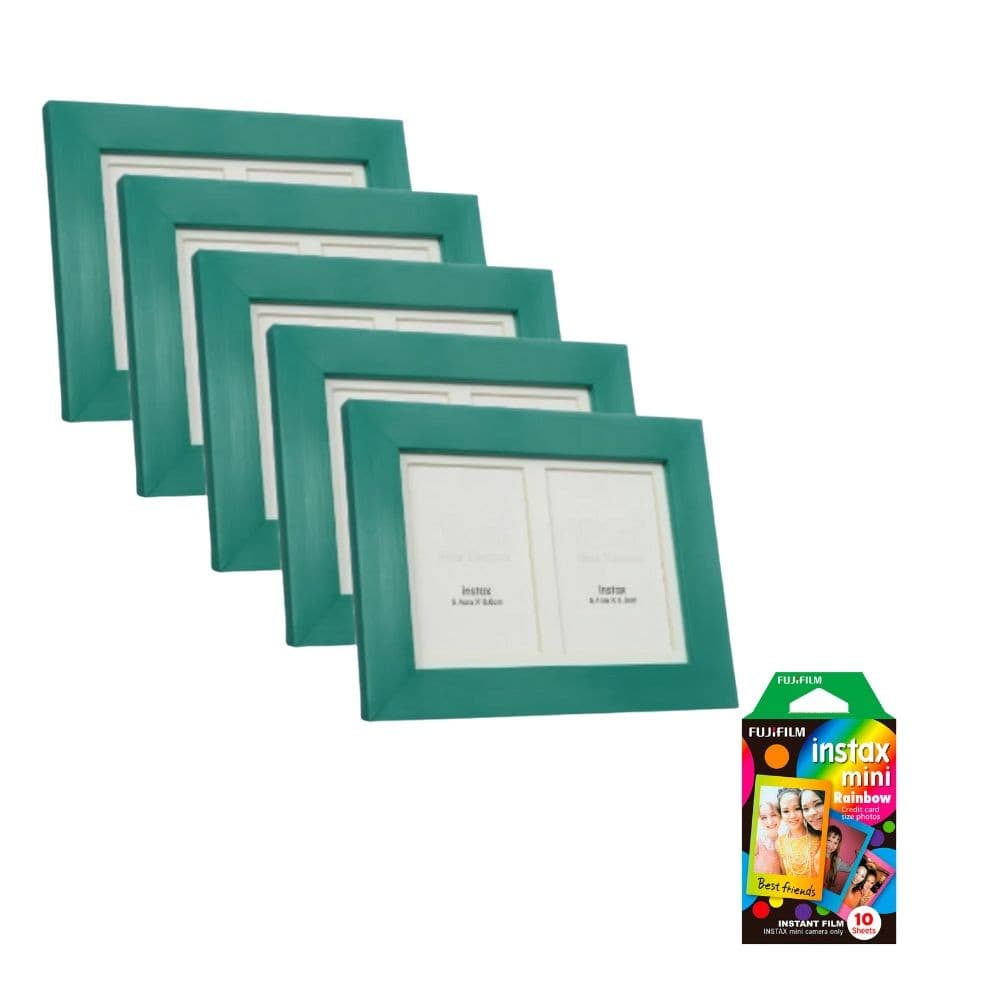 Kit 10 Filmes Instax Rainbow + 5 Porta Retrato Verde