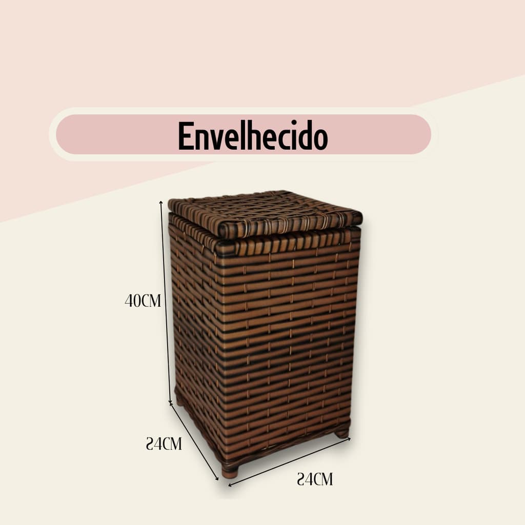 Cesto de Roupa Suja Fibra Sintética Organizador Banheiro Quarto Meias Roupas Íntimas Luxo (24x24x40)