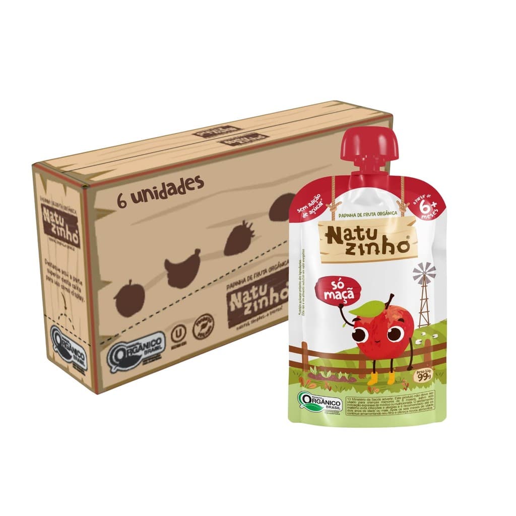 Kit Papinha Organica Natuzinho Maça Bebe 6 unidades