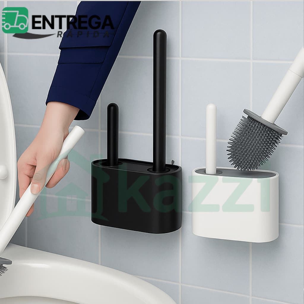 Escova de Vaso Sanitário 2 em 1 de Silicone 35cm Privadas Banheiro Vaso Sanitário Suporte e Adesivo