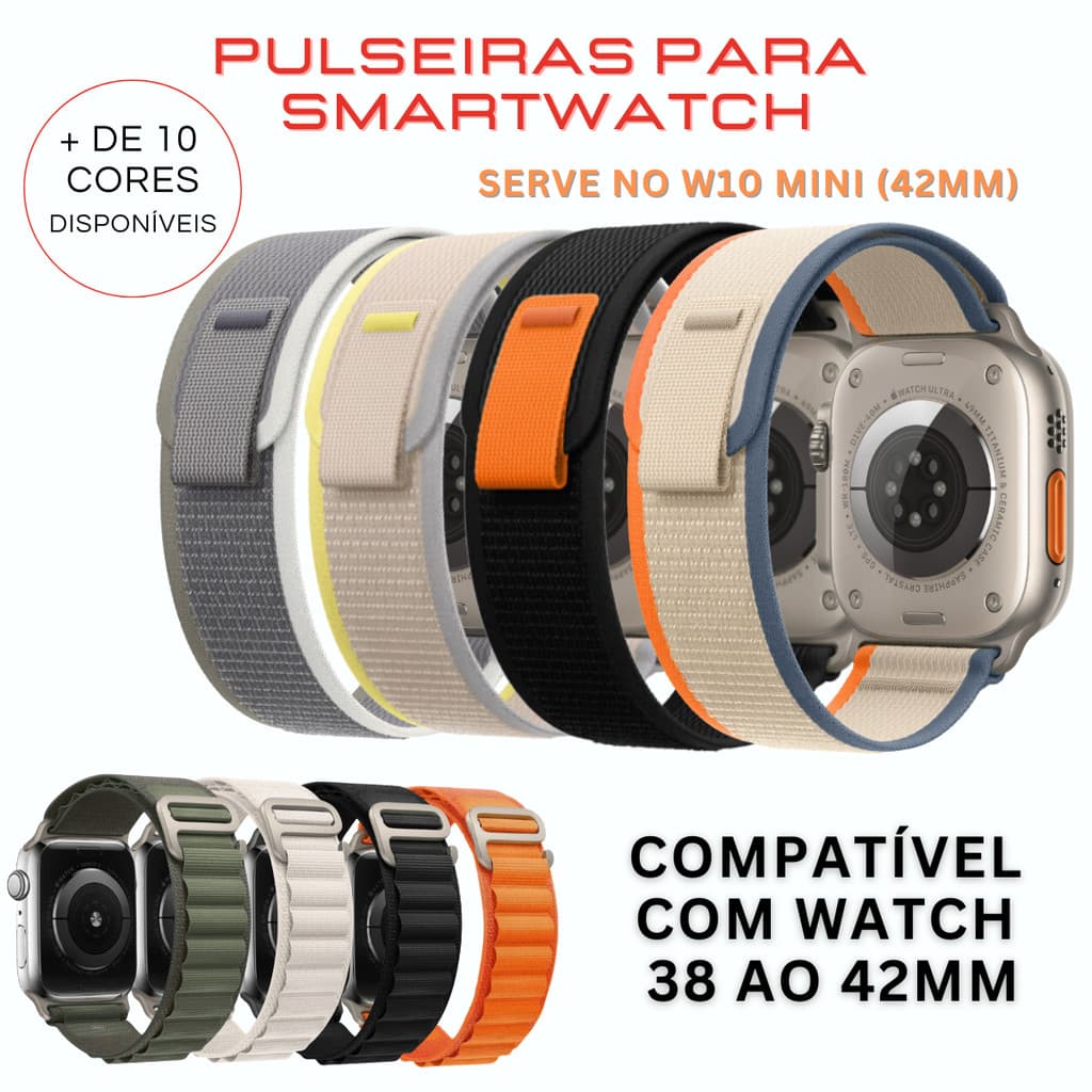 Pulseira Smartwatch Loop Trail Nylon Velcro Alpine Compatível 38mm 40mm 41mm 42mm W10 mini