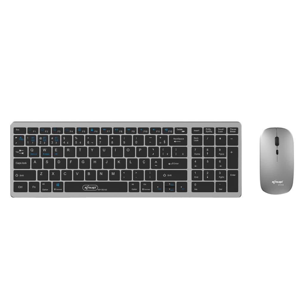 Teclado e Mouse Bluetooth Sem Fio USB Recarregável ABNT2 Multimídia Knup KP-TE150