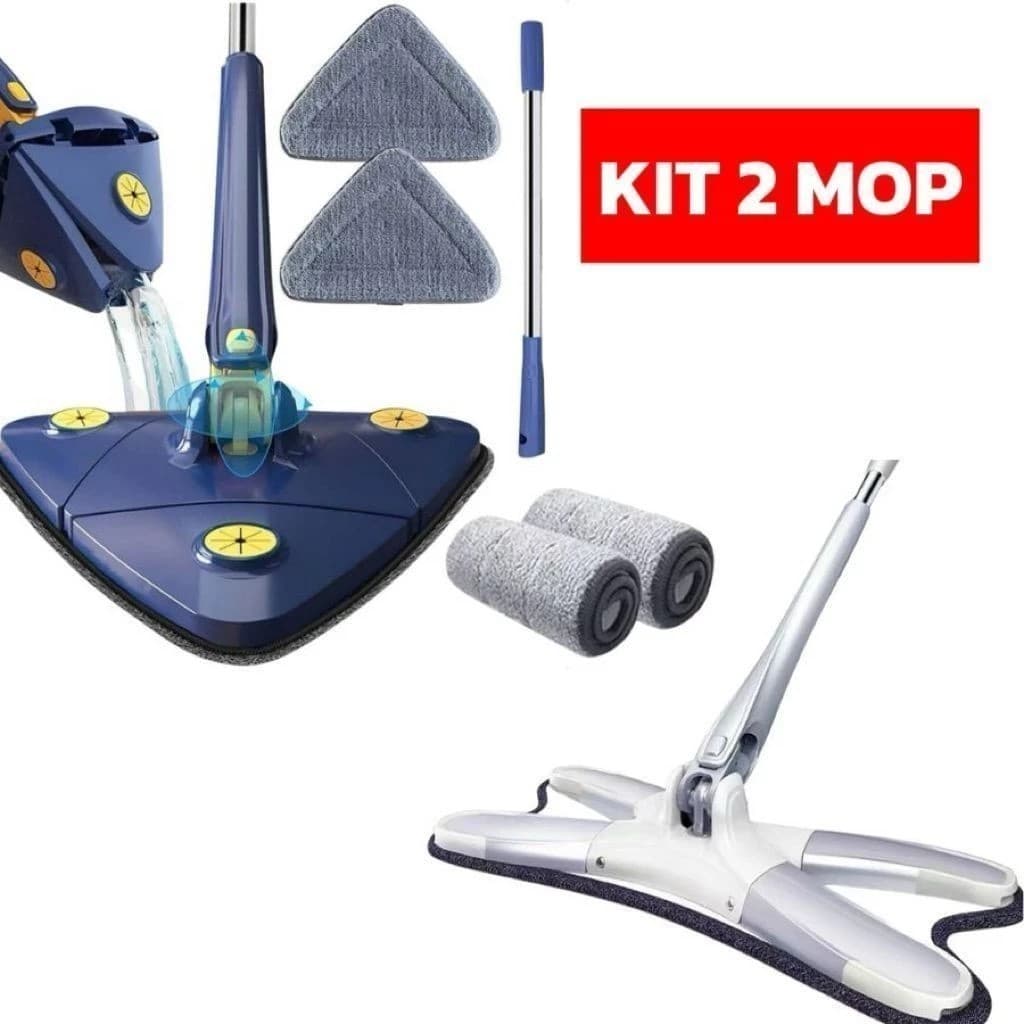 2 KIT Rodos Mop Mágico Giratório 360°, Limpeza Esfregão Lava E Seca Com Extrusão