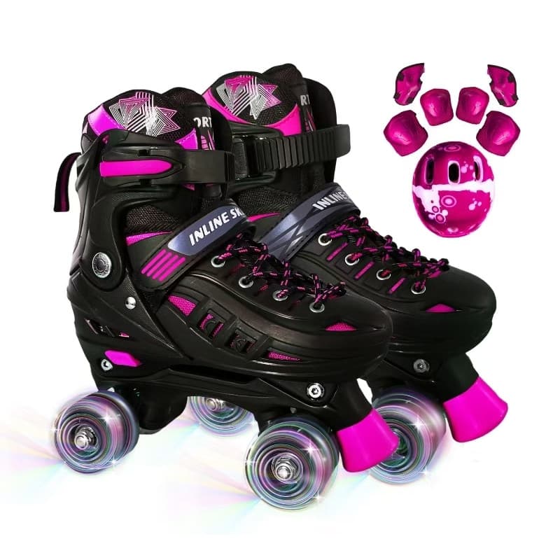 Patins 4 Rodas Infantil Led Tamanho ajustavel + kit proteçao