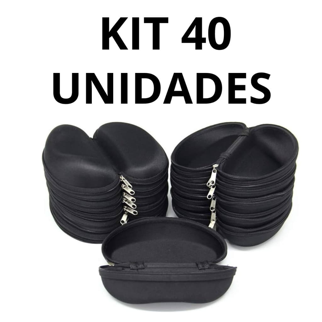 Kit 40 Estojo Para Óculos Case Caixas De Zíper + 40 Flanelas Para Óculos Cor Preta Atacado Case Oval.