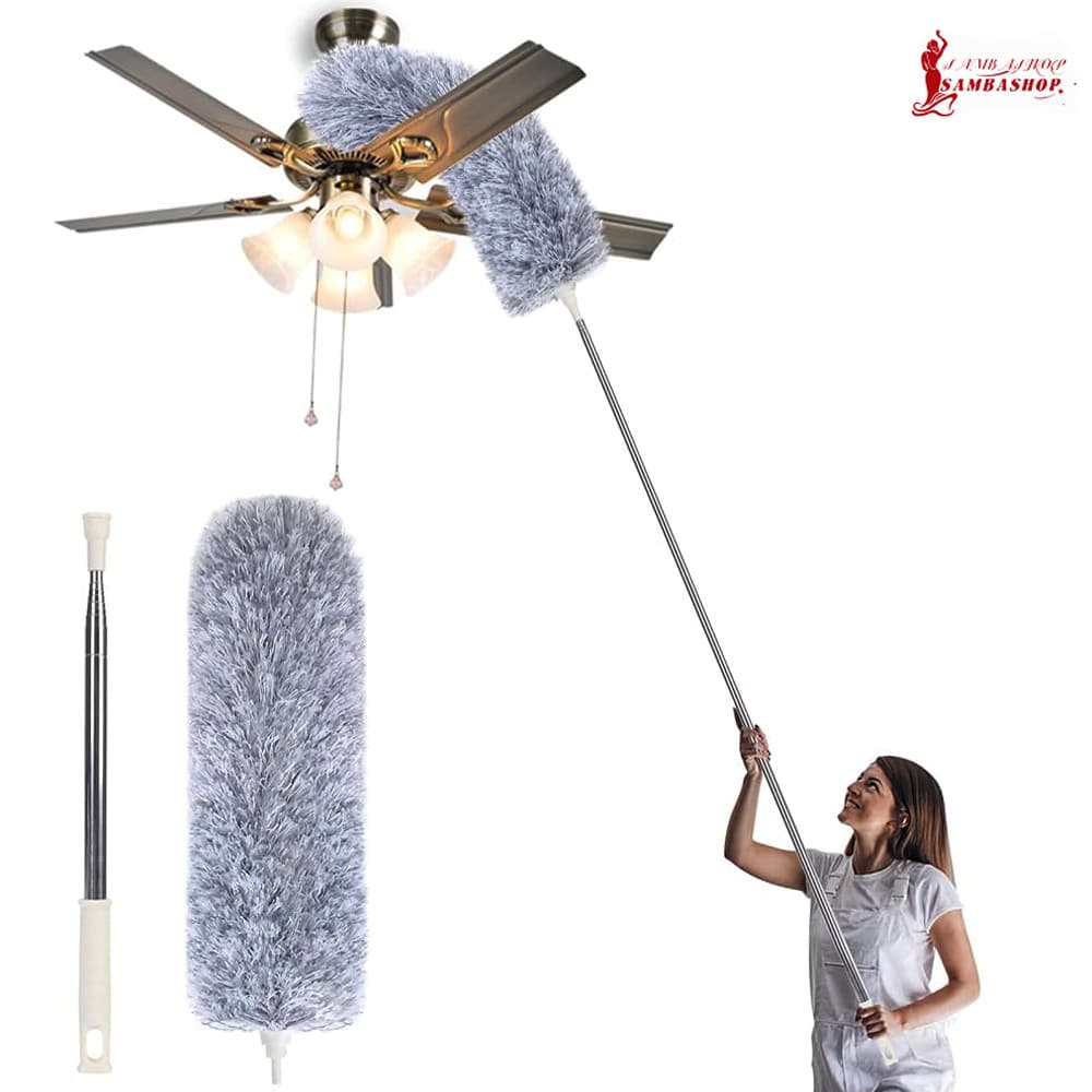 Limpeza com Espanador Extensível Ajustável – Alcance de 280cm para Limpar Ventilador de Teto e Cantos de Parede