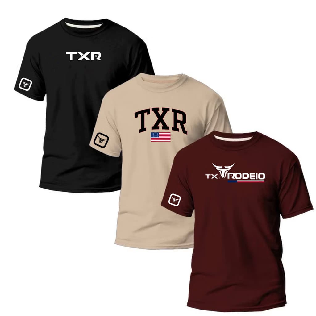 kit3 Camiseta Masculina Rodeio Texas Estilo Country