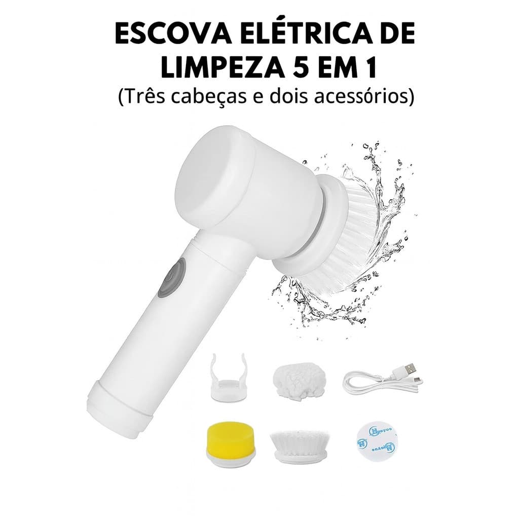 Escova Elétrica de Limpeza Portátil Recarregável Tipo USB 5 Em 1 HLQ 01