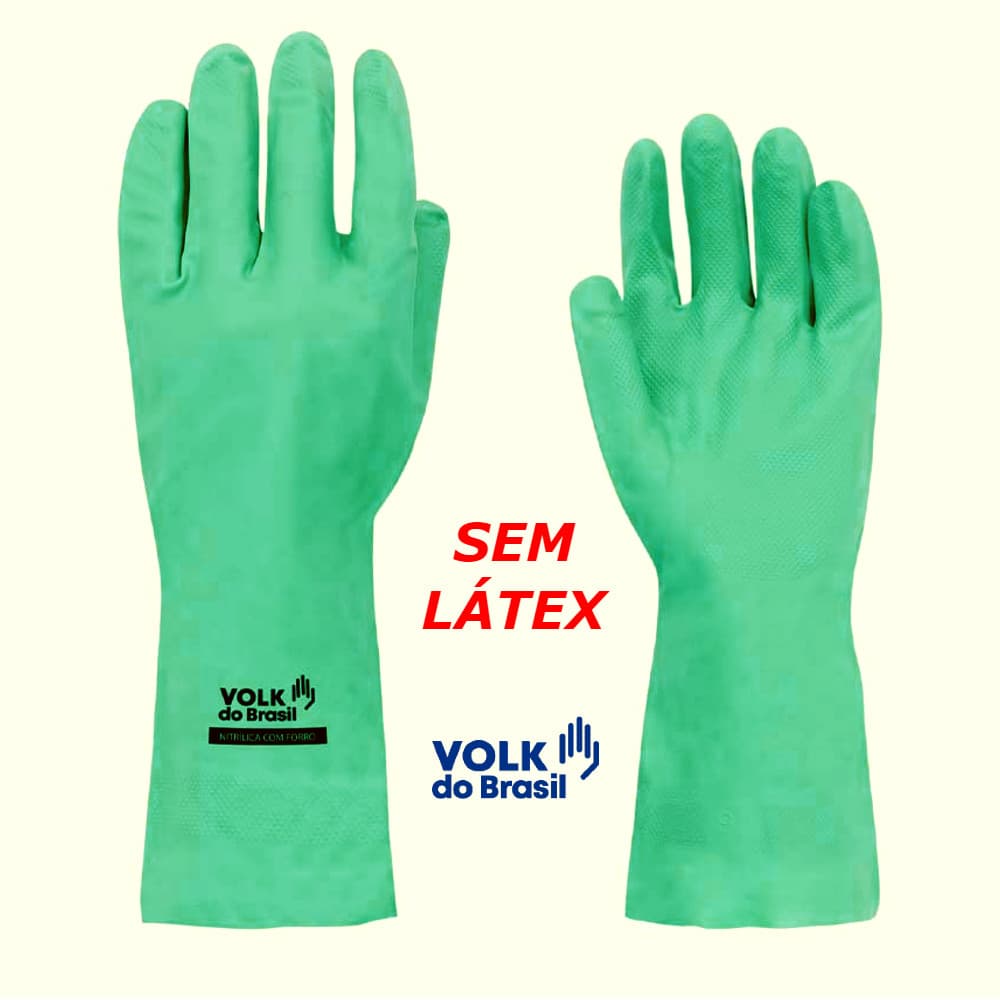Luva Nitrílica Verde COM FORRO Louça Cozinha Limpeza Produto Químico Antialergica / VOLK Ca 16313