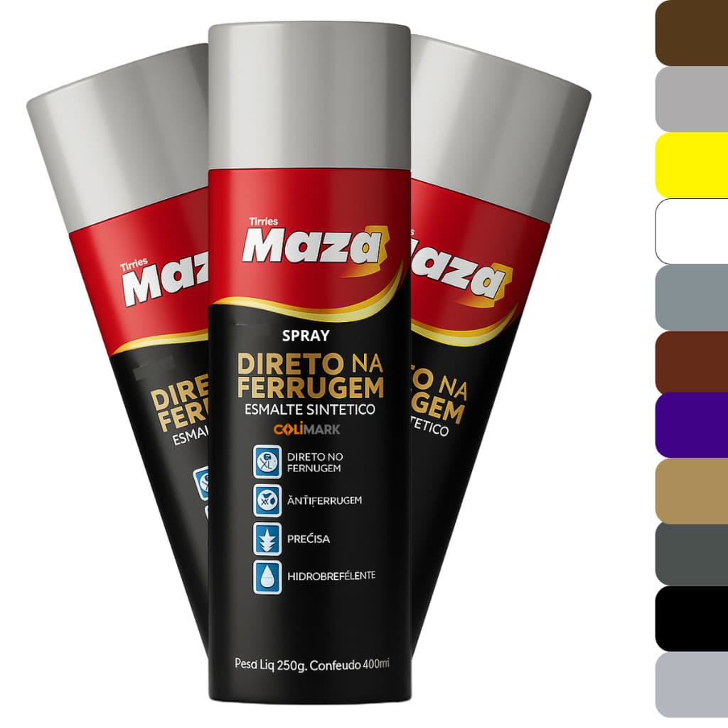 Spray Direto na Ferrugem Tinta Para Portão Enferrujado Ferro Esmalte Sintético 250g/400ml Maza
