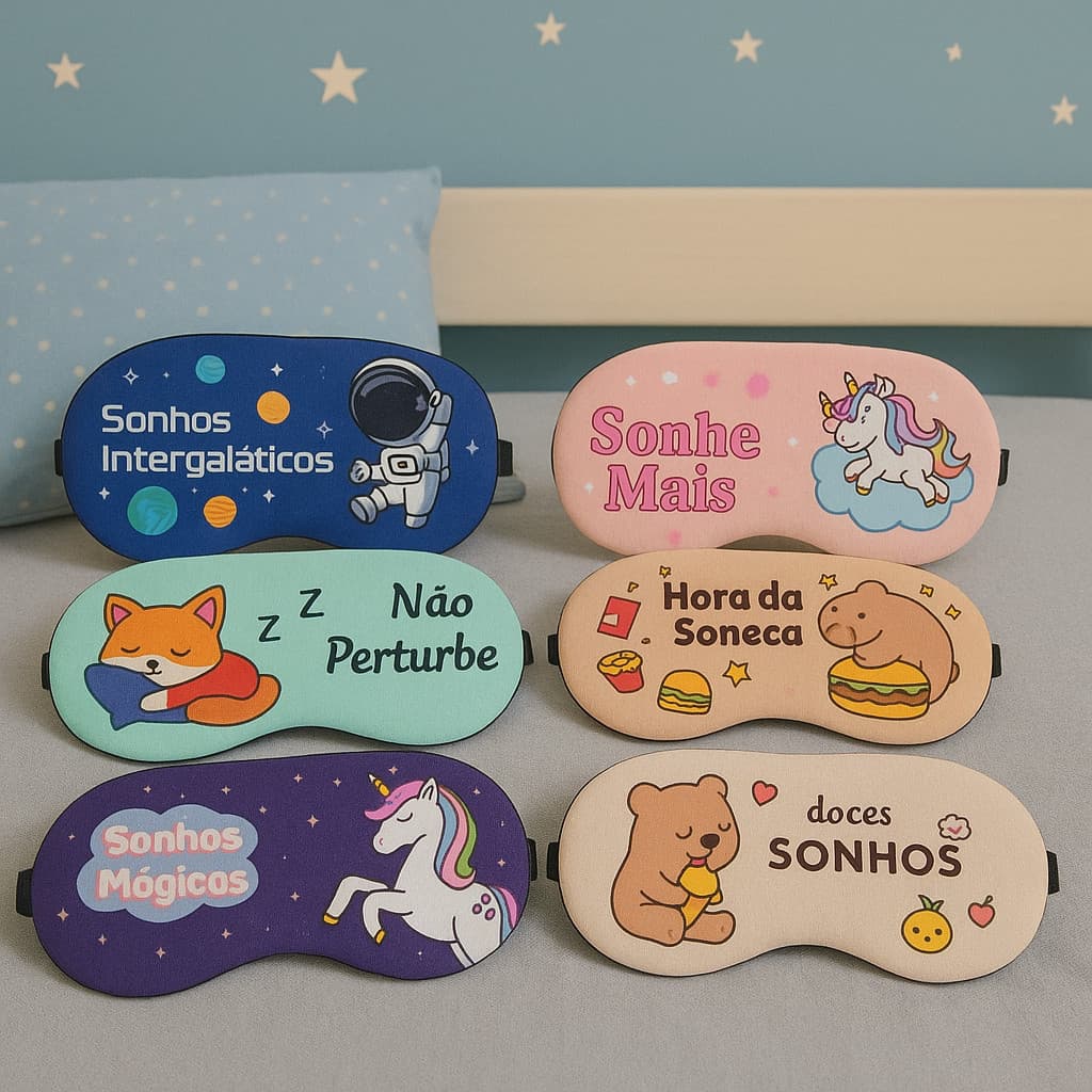 Tapa Olho Infantil Personagens, Máscara de Dormir Sonhos Unid /Kit 3 /Kit 6 Modelos Variados