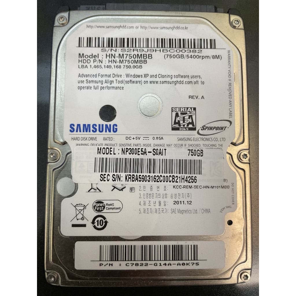 Disco Rígido Samsung Spinpoint 750GB 5400Rpm 3Gb/s Note HN-M750MBB