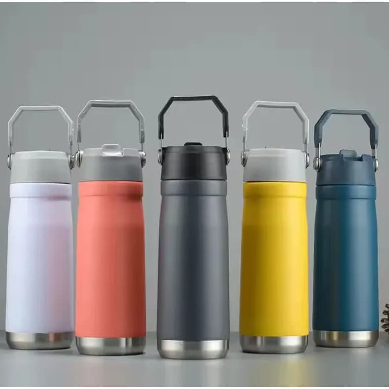 Garrafa Térmica Squeeze 650ml/550ML C/ Canudo + Alça - Água Gelada , Antivazamento, BPA Free - Academia/Trabalho/Viagem