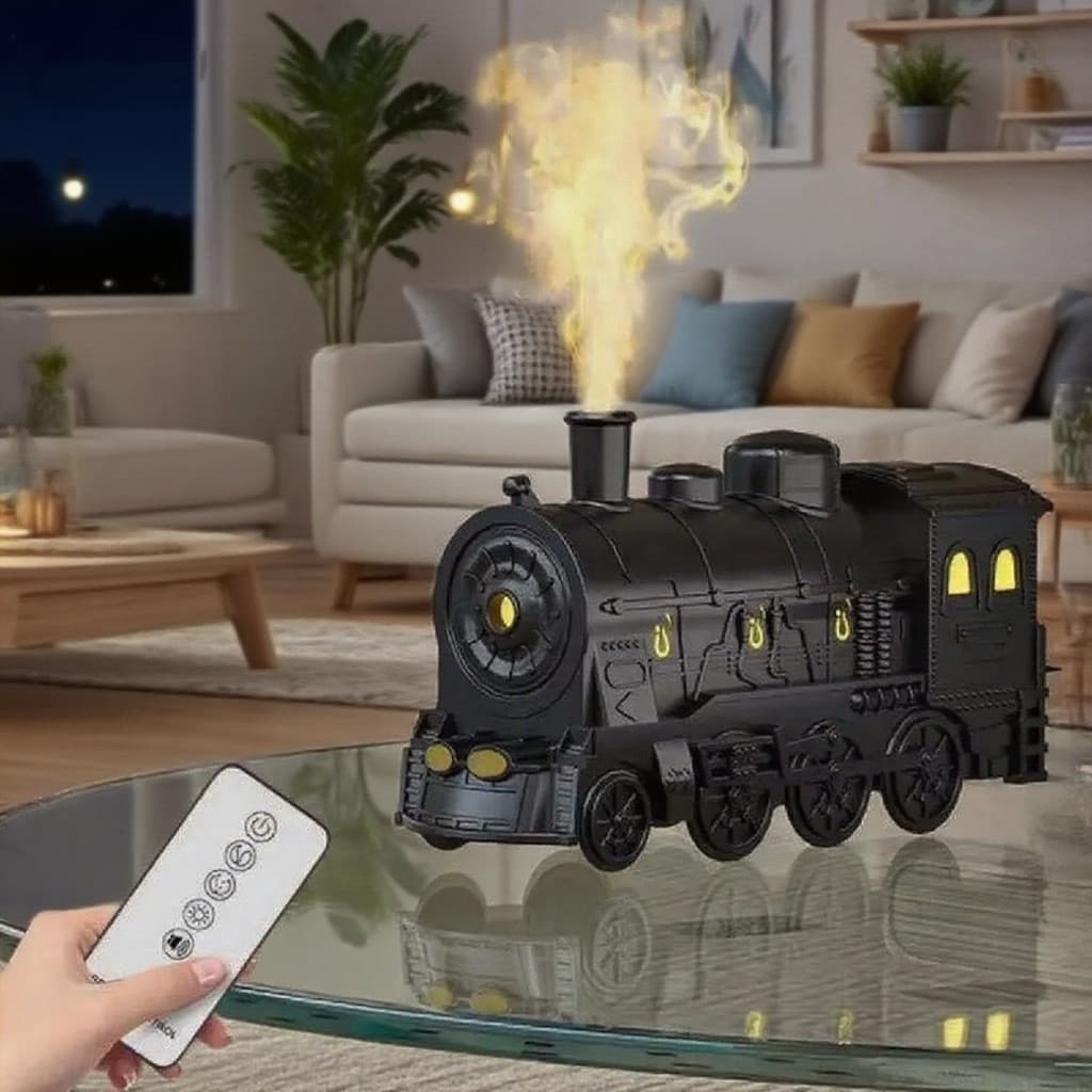 Umidificador Aromatizador Locomotiva Vapor Trem USB Tipo C Controle Remoto Luz Led de Névoa Fria