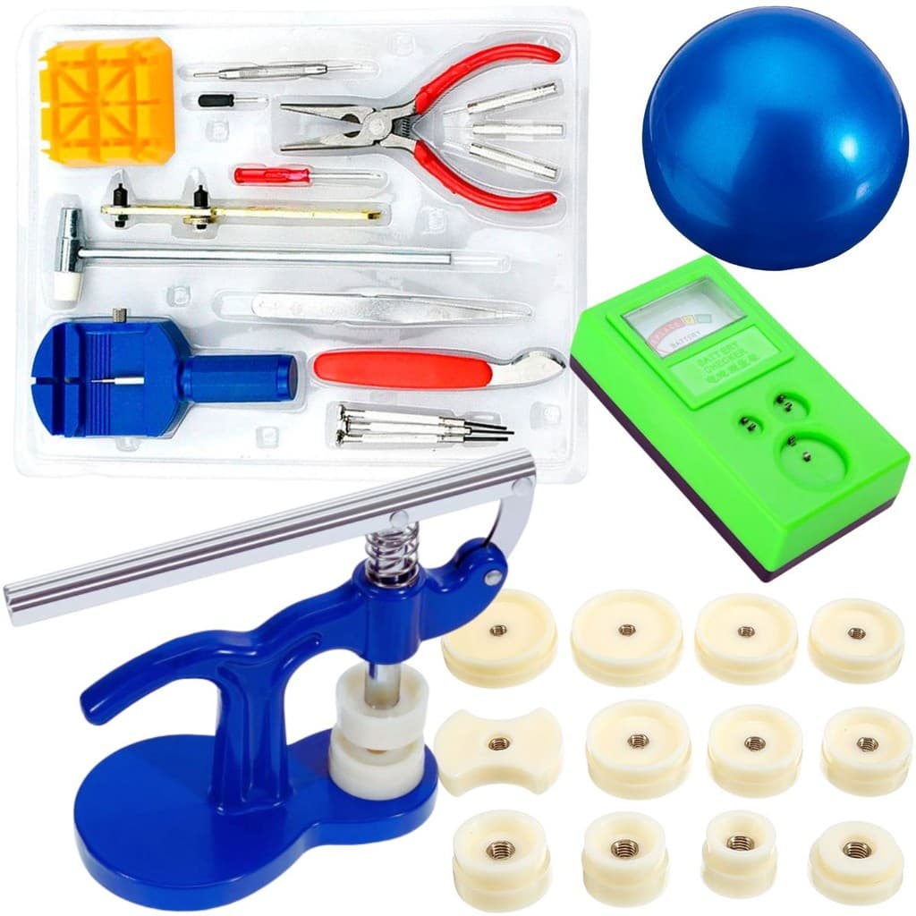 Kit Reparo de Relógio com Prensa, Bola Removedora, Medidor e Jogo de Chaves