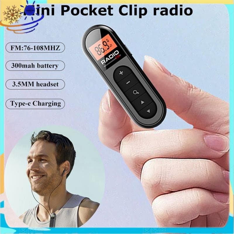 Mini Rádio FM De Bolso Recarregável Portátil 76-108MHZ Receptor De Com Luz De Fundo Display LCD Fio Fones De Ouvido De 3