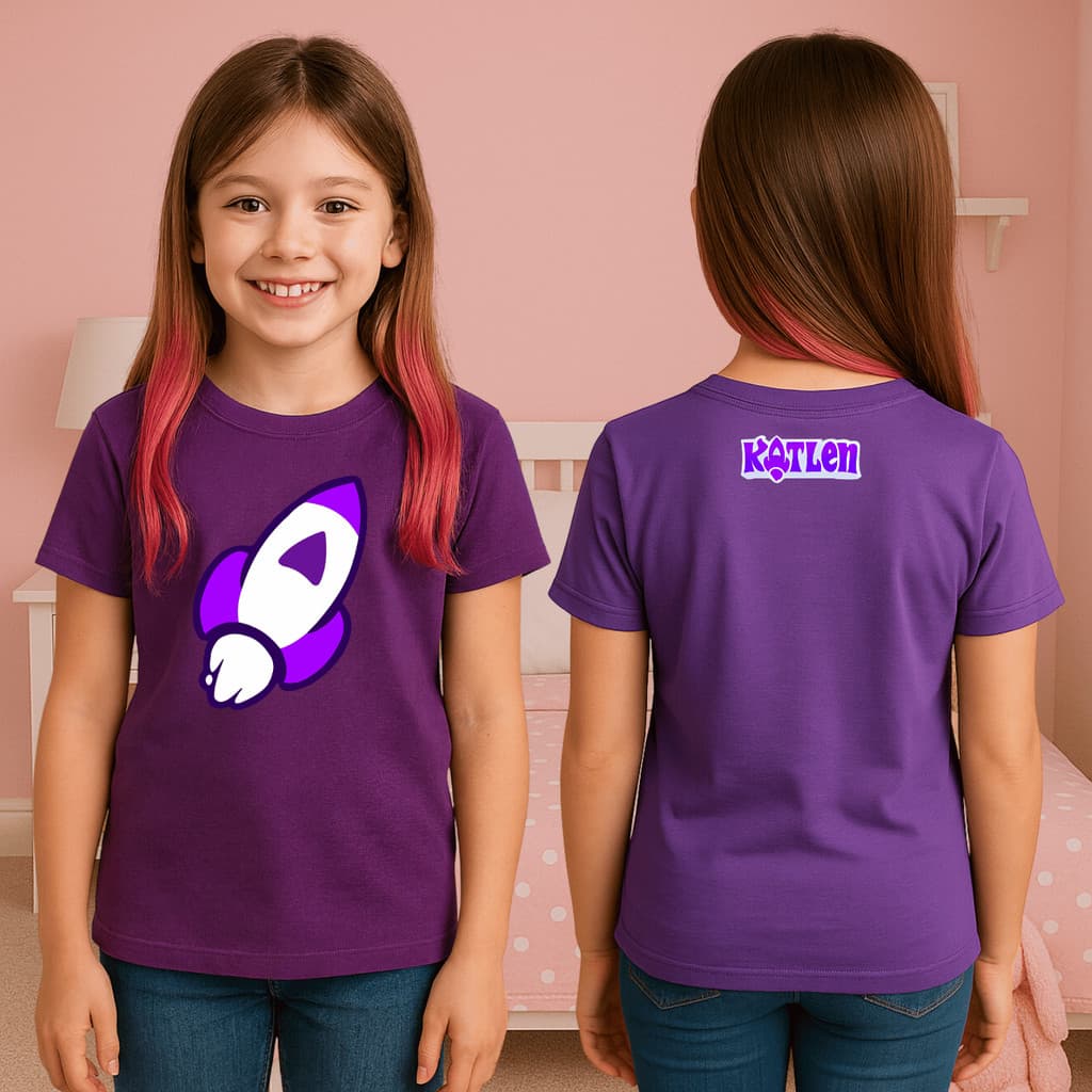 Camiseta Infantil De Algodão Os Rosas Katlen Vick Elemento Roxo Foguete Novo