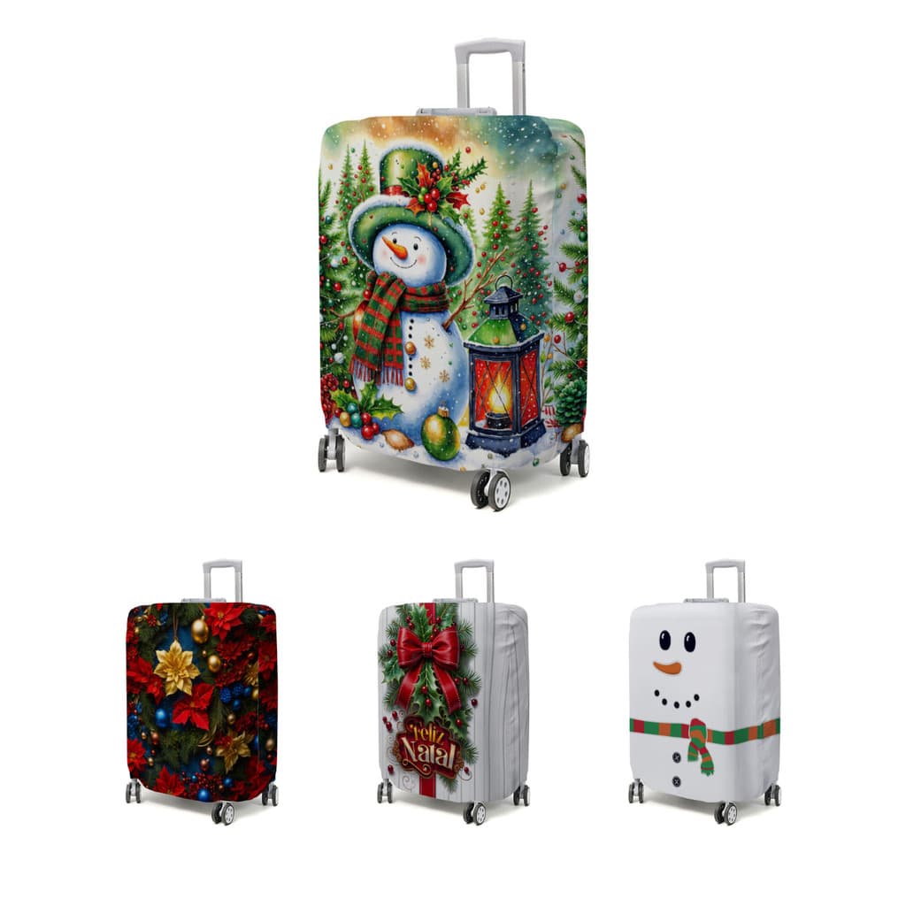 Capa de Mala Decorativa Boneco de Neve Tecido Sublimado 3D Pequena Natal