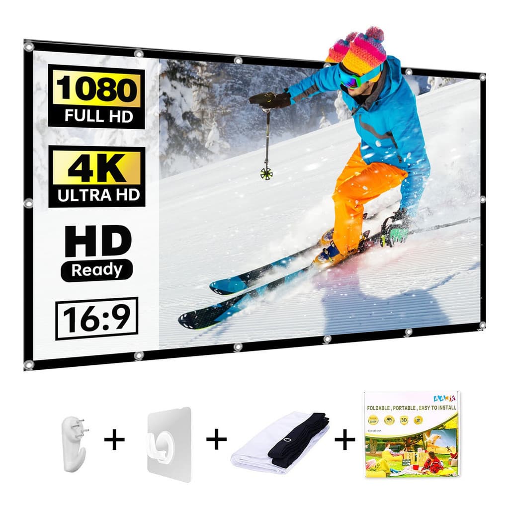 AOC Tela de projetor de 100&84 polegadas, tela de projetor lavável 4k hd 16:9, tela widescreen dobrável e sem rugas