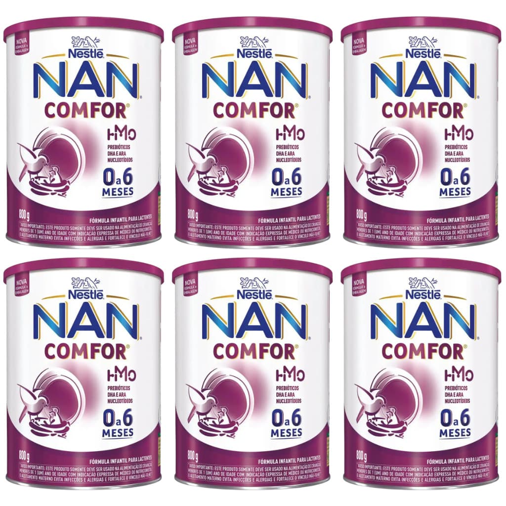 Kit com 06 Fórmula Infantil Nestlé NAN Comfort 1 – 0 a 6 meses 800gr
