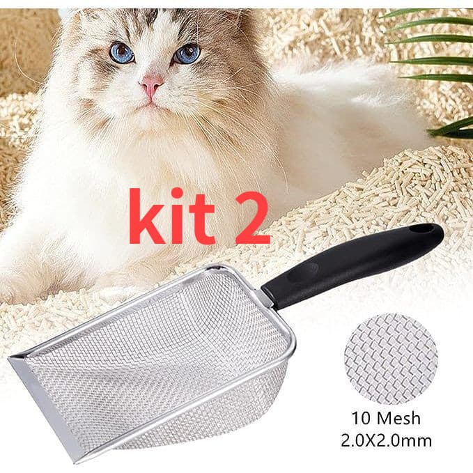 KIT 2 Pá Higiênica De Areia para Gatos Peneira Coletora Aço Inox JH