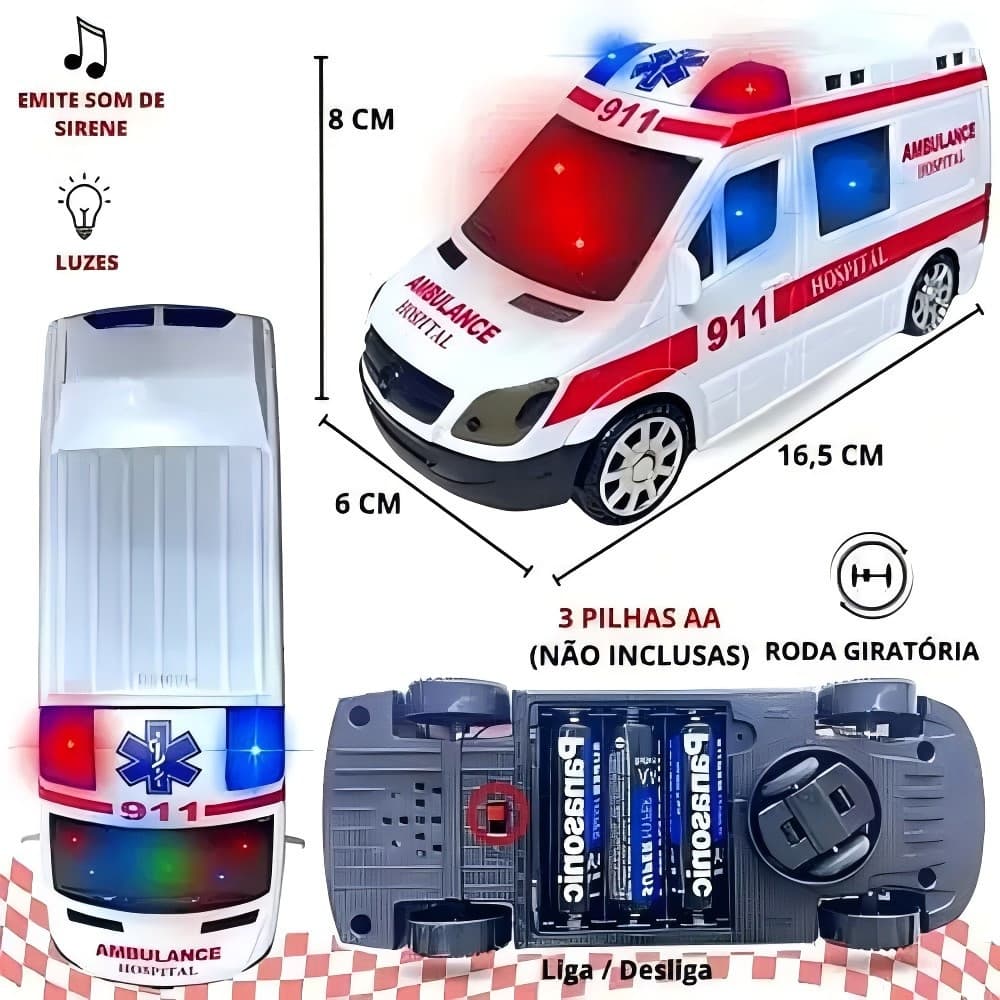 TB Presentes GO 3D Ambulância Brinquedo Infantil/Brinquedo Ambulância Hospitalar Ambulância Branca