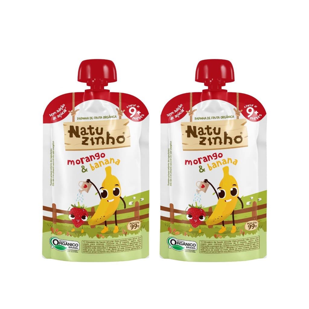 Kit Papinha Organica Natuzinho Morango Banana Bebe 2 unid