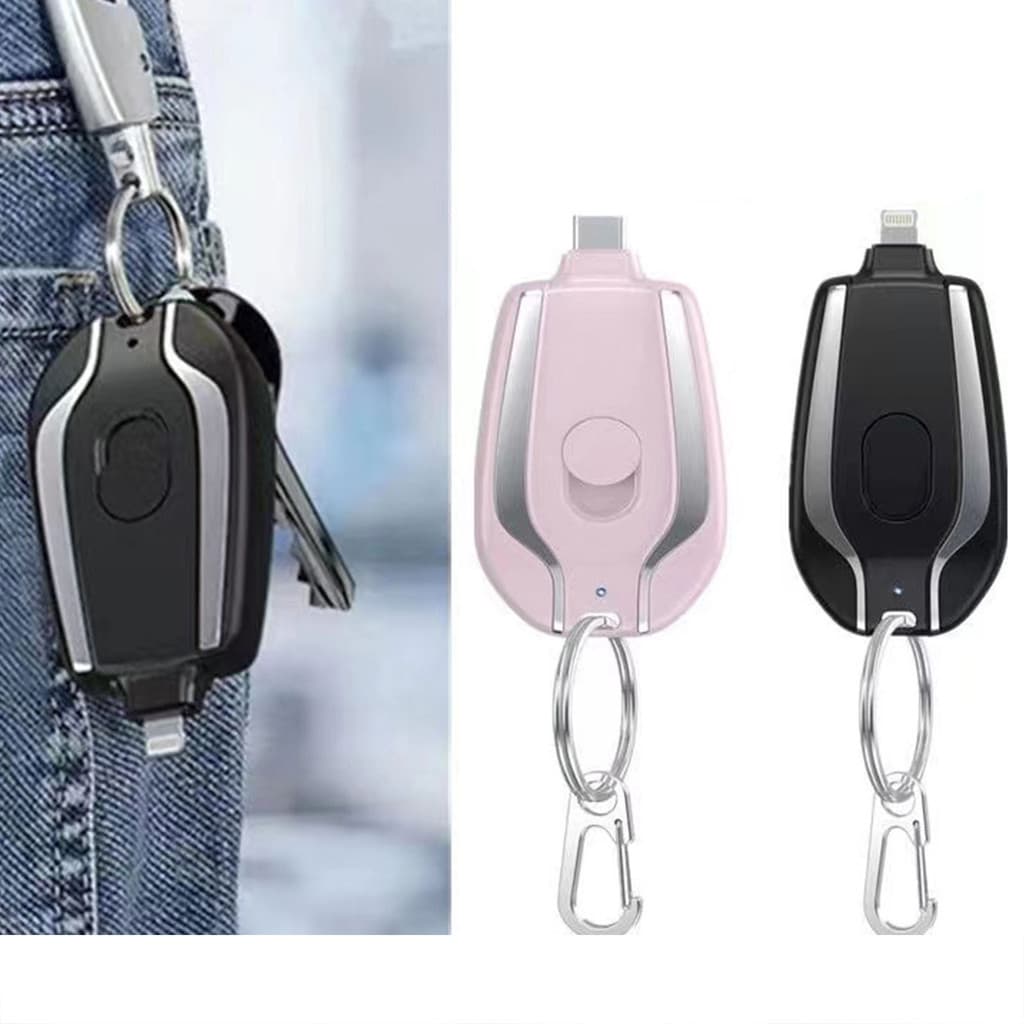 Carregador de Celular Portátil Chaveiro 1500mAh para iPhone e Android - Ideal para Emergências