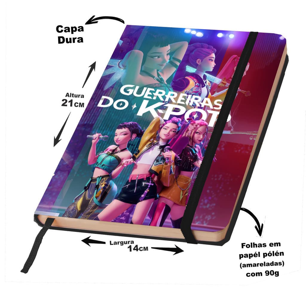 Caderno Sketckbook ou anotações GUERREIRAS DO KPOP capa dura 160 páginas