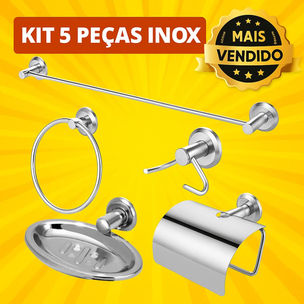 Kit De Acessórios Para Banheiro Em Alumínio Inox 5 peças stander
