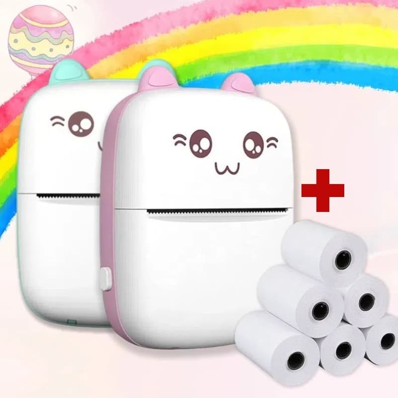 Mini Impressora Térmica Sem Fio Portátil Desenho Animado Foto e Nota Android/Ios Papel NÃO ADESIVO