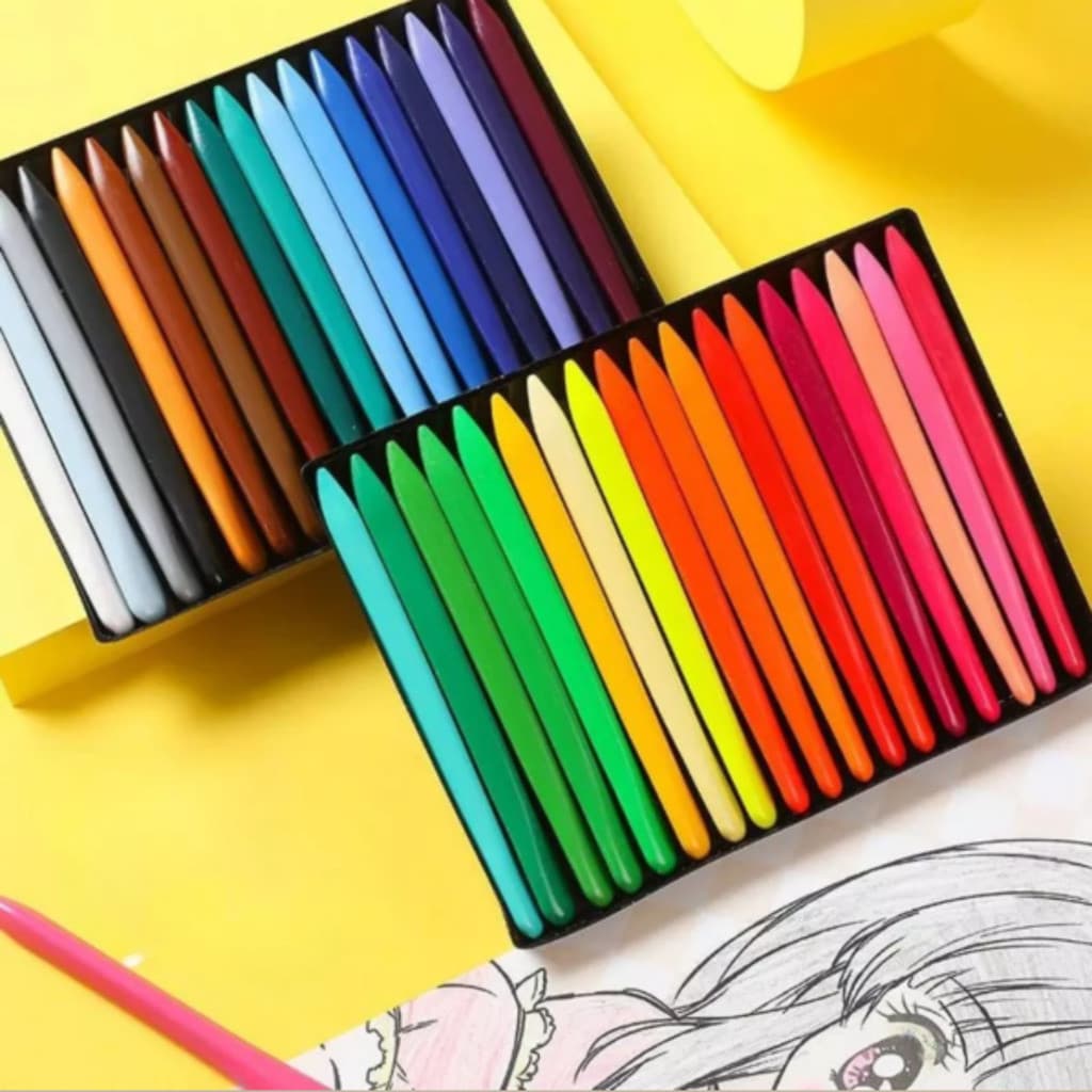 Giz de Cera Triangular Não Quebra Giz Plástico Nâo Suja Lápis 6/12/24/36 Cores Colorir Antiaderente, Durável E Lavável