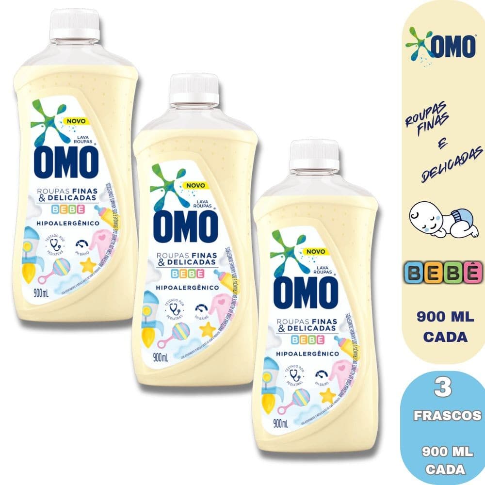 Kit 3 Lava Roupas Omo Roupinhas Finas e Delicadas pro seu Bebê 900ml