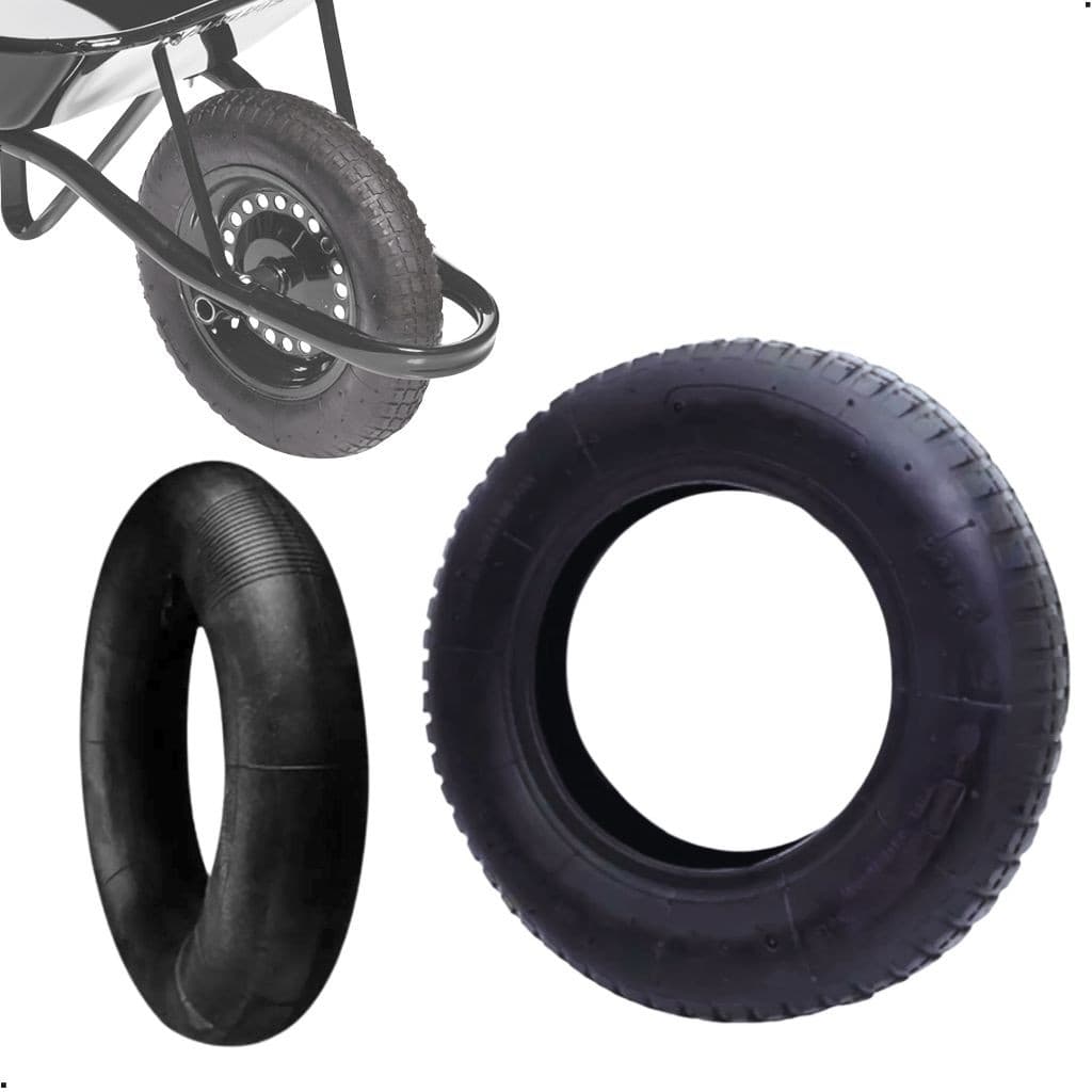 Kit Pneu Reforçado + Câmara Para Carrinho de Mão/Carriola 3,25 x 8