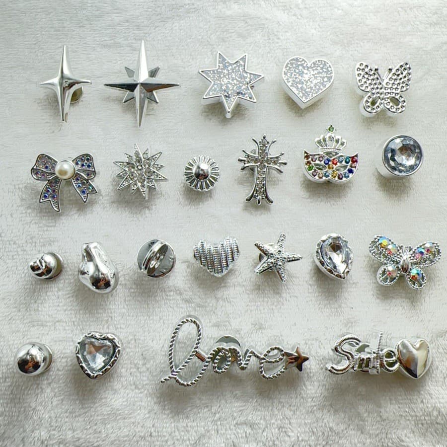 Shopee Quente ! Borboleta/Estrela Da Série Silver-Charme De Sapatos Com Botão DIY Para Tamanco/Chinelo